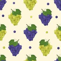 Grape with green leaves seamless pattern. Flat vector illustration.