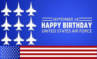 Símbolo de icono de tema de cumpleaños de la fuerza aérea de los Estados Unidos. ilustración vectorial adecuado para carteles, pancartas, campañas y tarjetas de felicitación.