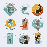 ilustraciones del logotipo del emblema de la pesca vectorial. pesca deportiva, gráficos de insignias de torneos