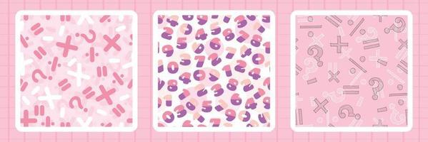 set of pink mathematical symbols pattern background with cute comic numbers vector