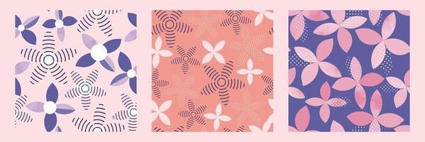 set of  doodle flowers from geometric shape pattern background , simple geeting card