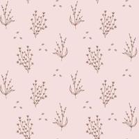 Seamless pattern, drawn small branches of wild flowers in doodle style on a beige background. Print, textile, wallpaper vector