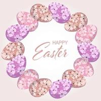 Easter card, a frame of eggs with a delicate floral ornament on a light beige background. Festive illustration, poster, vector