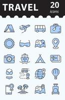 Travel and Tour icon set. Tourism concept. Simple linear Vector symbols in color.
