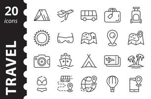 Set of Travel and Tour icons. Concept of adventure and tourism. Simple linear Vector symbols.