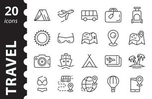 Set of Travel and Tour icons. Concept of adventure and tourism. Simple linear Vector symbols.