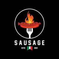 grilled sausage logo vector symbol, barbecue meat, retro concept