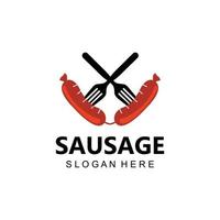 grilled sausage logo vector symbol, barbecue meat, retro concept