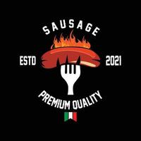 símbolo de vector de logotipo de salchicha a la parrilla, carne de barbacoa, concepto retro