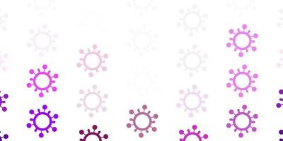 Telón de fondo de vector violeta, rosa claro con símbolos de virus.