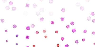 Light purple, pink vector pattern with colored snowflakes.