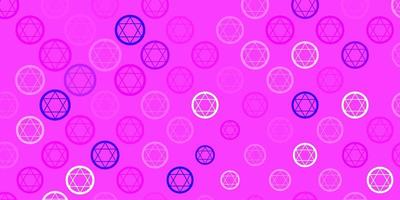 Telón de fondo de vector violeta, rosa claro con símbolos misteriosos.