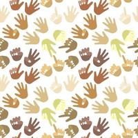 Seamless pattern of palms of different races, different colors. For mental math school, math course, creative children. Finger counting. Math. Modern design vector illustration concept for website