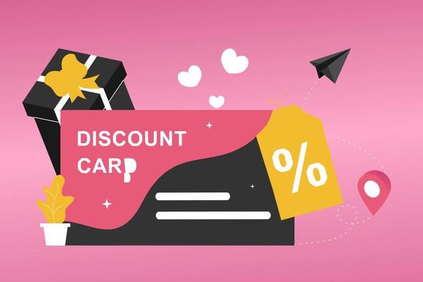 Customers getting discount card, voucher, gift card, coupon, earn points, gift certificate for promotion strategy. 3D Vector illustration template for sale, loyalty program, bonus, promotion concept.