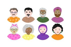 A set of avatars for nice people. A diverse group of young men and women. People of different races. Flat style vector illustration