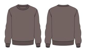 Long Sweatshirt technical fashion flat sketch vector illustration Khaki Color template front and back views.
