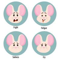 Set of different emotions of a mouse character. Facial expression. Set of mouse character feelings. vector