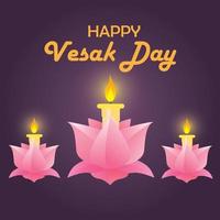 diseño de vector de día de vesak ilustración de banner de cartel gratis nenúfar con vela en el fondo oscuro editable