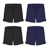 Black and navy color Boys Sweat Shorts pants fashion flat sketch vector illustration template Front and back views isolated on white background.