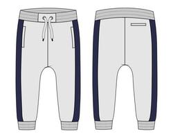 Fleece cotton jersey basic Sweatpant technical fashion flat sketch template for baby boys. vector