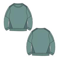 Long sleeve Sweatshirt Vector illustration green color template front and back views.