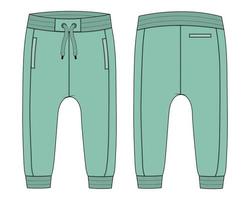 plantilla de color verde de ilustración de vector de boceto plano de moda técnica de pantalón básico para niños.