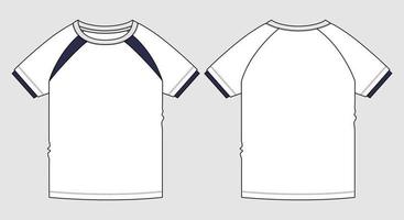 camiseta básica de manga corta plantilla de maqueta de ilustración vectorial de boceto plano de moda técnica general para niños y niños.