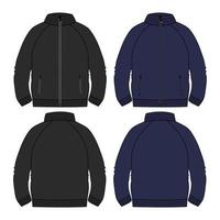 Fleece Jersey Long sleeve Sweatshirt  Black and navy color template front and back views isolated on white background.