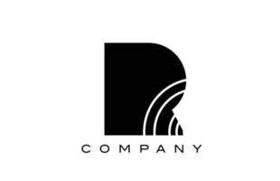 black and white geometric R alphabet letter logo icon design. Creative template for business and company with lines vector
