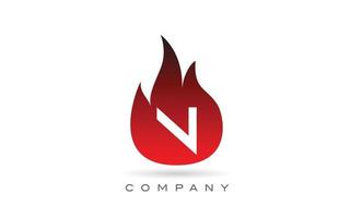N red fire flames alphabet letter logo design. Creative icon template for business and company vector