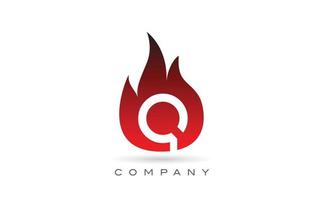 Q red fire flames alphabet letter logo design. Creative icon template for business and company vector