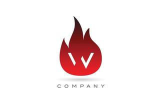 W red fire flames alphabet letter logo design. Creative icon template for business and company vector