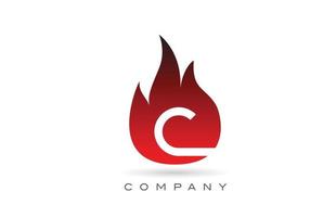 C red fire flames alphabet letter logo design. Creative icon template for business and company vector