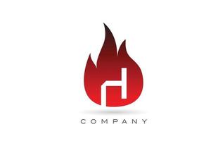 H red fire flames alphabet letter logo design. Creative icon template for business and company vector
