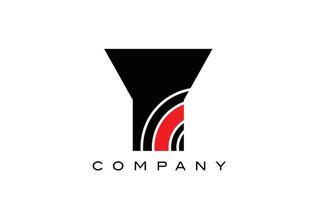 Y black and red geometric alphabet letter logo icon design. Creative template for business and company vector
