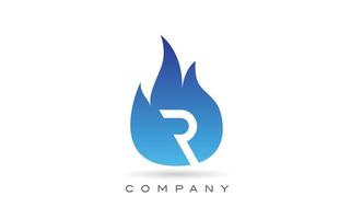 R blue fire flames alphabet letter logo design. Creative icon template for company and business vector