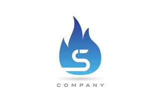 S blue fire flames alphabet letter logo design. Creative icon template for company and business vector