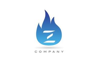Diseño del logotipo de la letra del alfabeto de las llamas de fuego azul z. plantilla de icono creativo para empresa y negocio vector