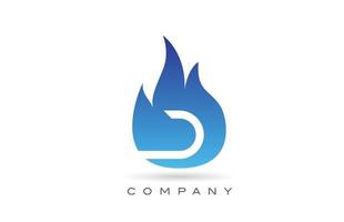 D blue fire flames alphabet letter logo design. Creative icon template for company and business vector