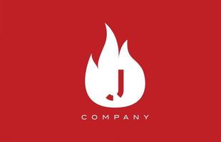 red J fire flames alphabet letter logo design. Creative icon template for business and company vector