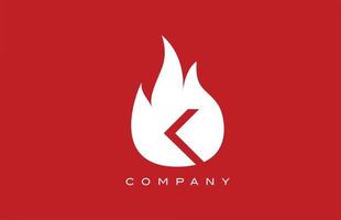 red K fire flames alphabet letter logo design. Creative icon template for business and company vector