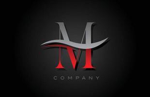 red and grey M alphabet letter logo design. Creative icon template for company and business vector