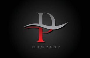 red and grey P alphabet letter logo design. Creative icon template for company and business vector