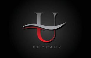 red and grey U alphabet letter logo design. Creative icon template for company and business vector