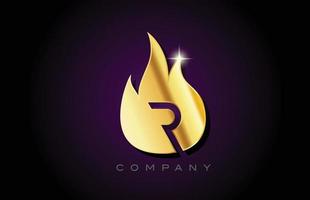 gold golden flames R alphabet letter logo design. Creative icon template for business and company vector