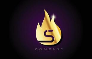 gold golden flames S alphabet letter logo design. Creative icon template for business and company vector