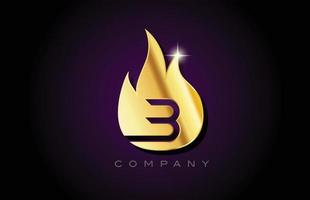 gold golden flames B alphabet letter logo design. Creative icon template for business and company vector
