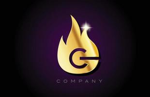 gold golden flames G alphabet letter logo design. Creative icon template for business and company vector