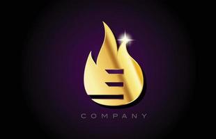 gold golden flames E alphabet letter logo design. Creative icon template for business and company vector