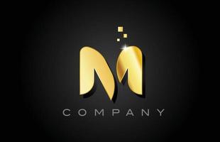 metal gold M alphabet letter logo icon design. Creative template for company with dots